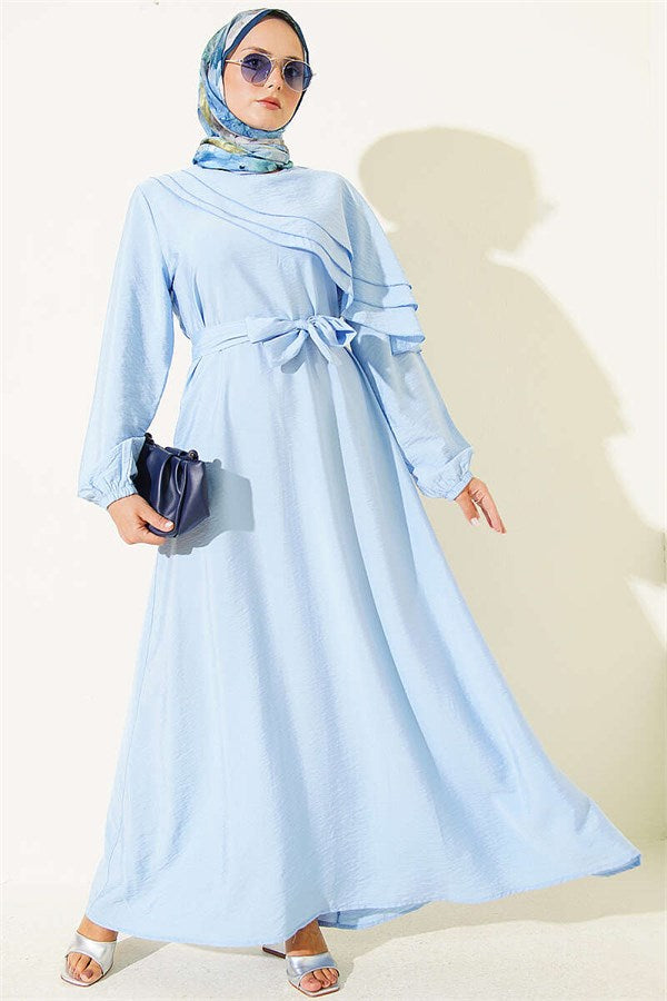 Baby Blue Dress with Cross Ruffle Detail