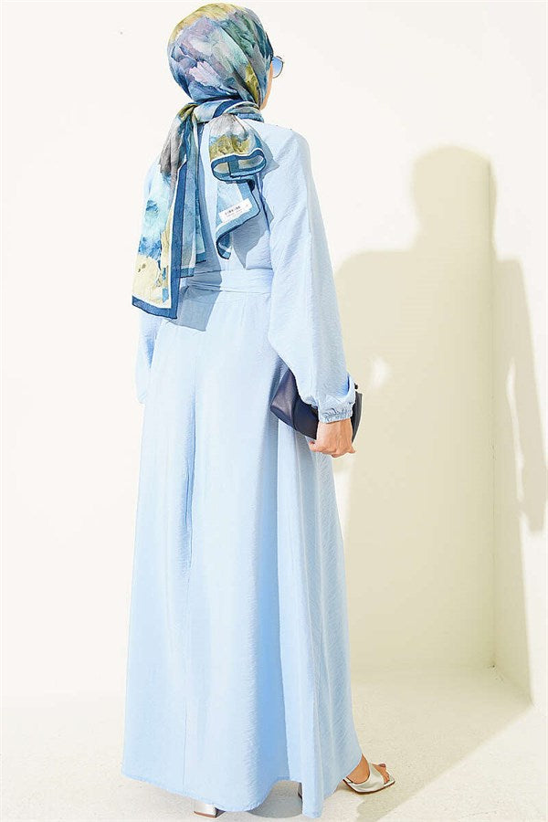 Baby Blue Dress with Cross Ruffle Detail