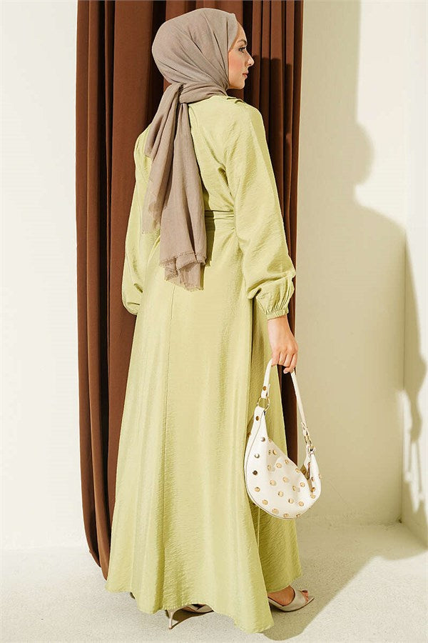 Cross Ruffle Detail Dress in Sage Green