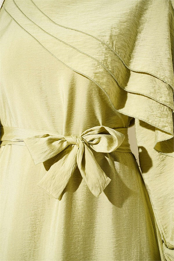 Cross Ruffle Detail Dress in Sage Green