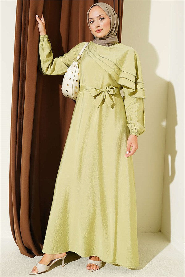 Cross Ruffle Detail Dress in Sage Green