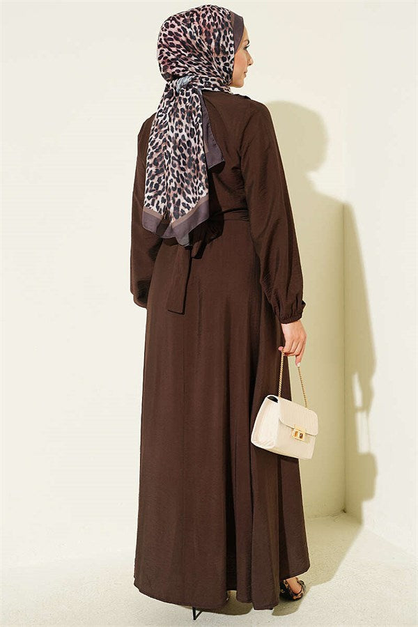 Cross Ruffle Detail Dress, Coffee
