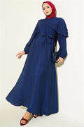 Navy Blue Dress with Cross Ruffle Detail