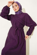 Purple Dress with Cross Ruffle Detail