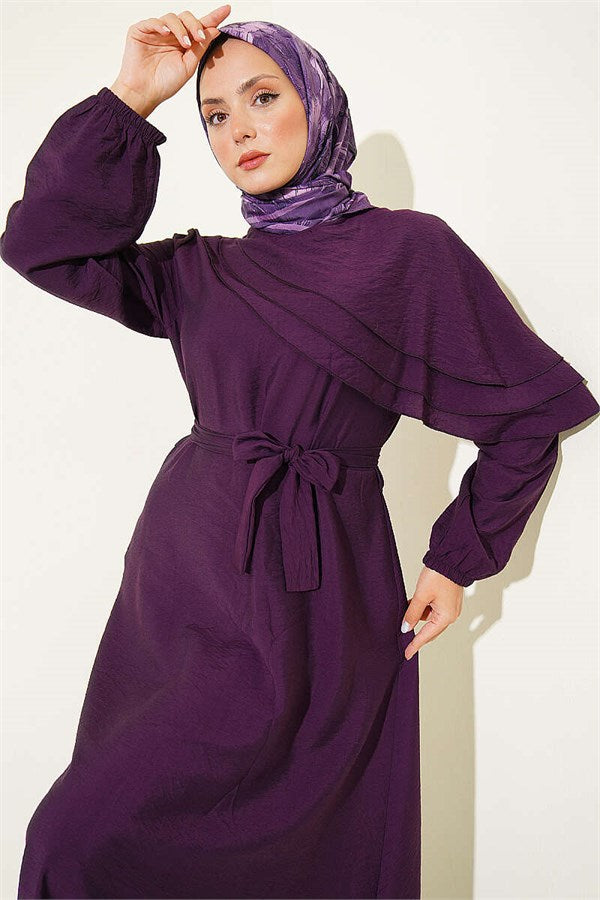 Purple Dress with Cross Ruffle Detail