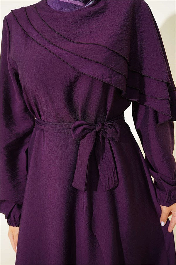 Purple Dress with Cross Ruffle Detail