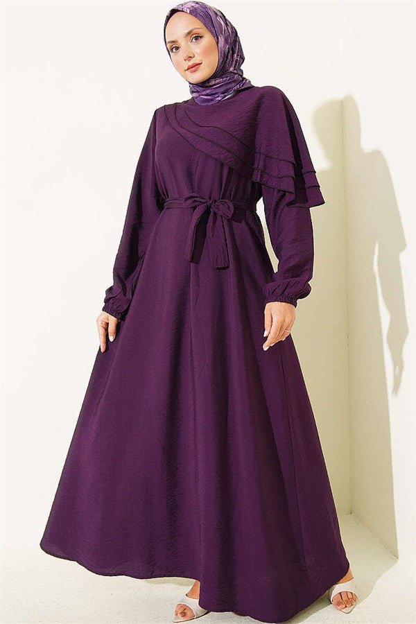 Purple Dress with Cross Ruffle Detail