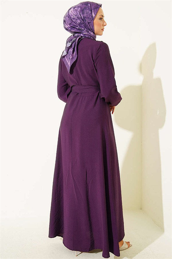 Purple Dress with Cross Ruffle Detail