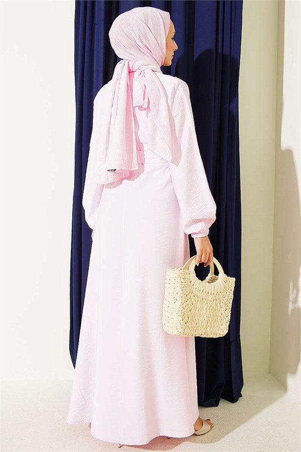 Pink Dress with Cross Ruffle Detail