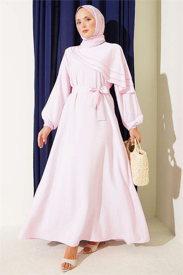 Pink Dress with Cross Ruffle Detail