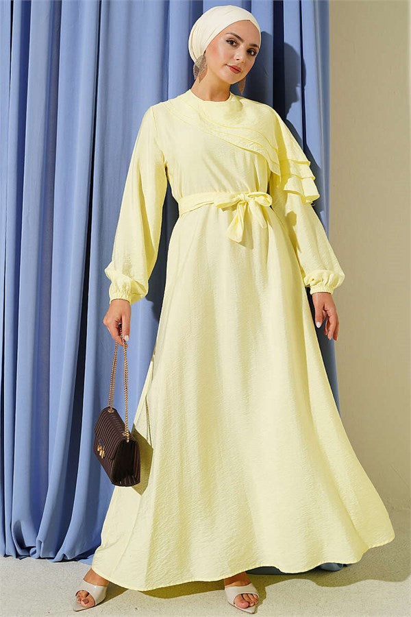 Yellow Dress with Cross Ruffle Detail