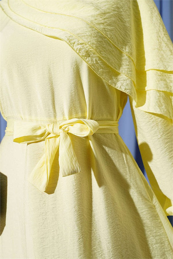 Yellow Dress with Cross Ruffle Detail