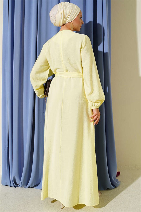 Yellow Dress with Cross Ruffle Detail