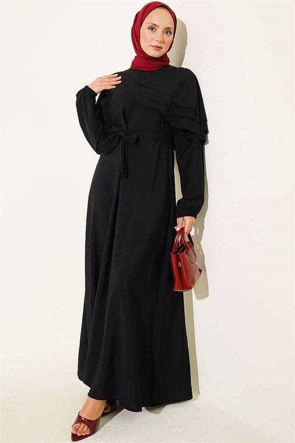 Cross Ruffle Detail Dress Black
