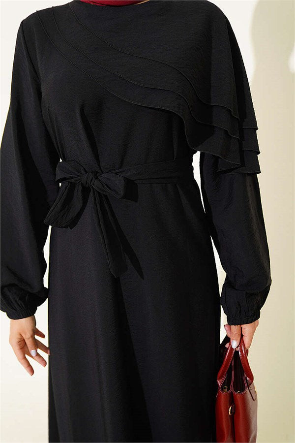 Cross Ruffle Detail Dress Black