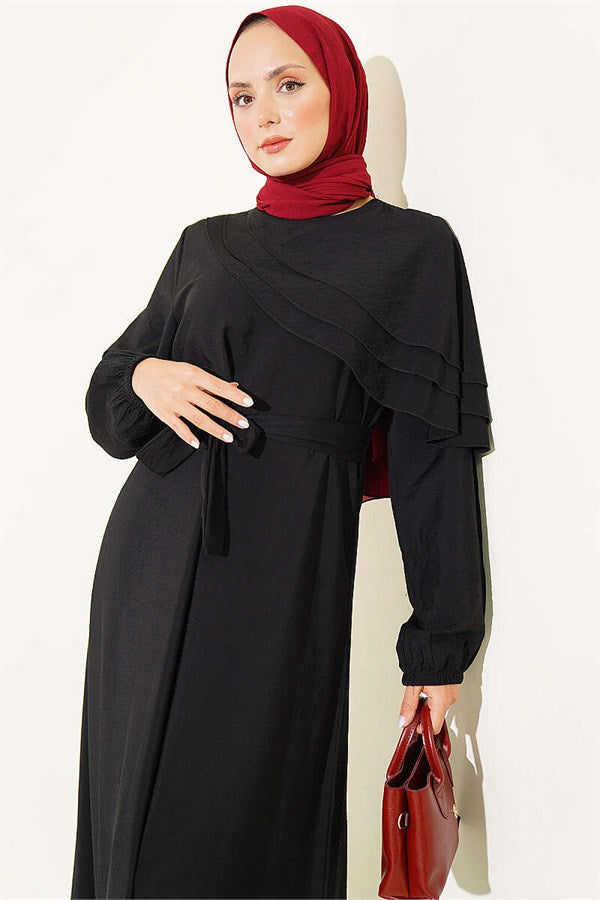 Cross Ruffle Detail Dress Black
