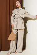 Modal 2 Piece Set with Cross Ruffle Cape, Beige