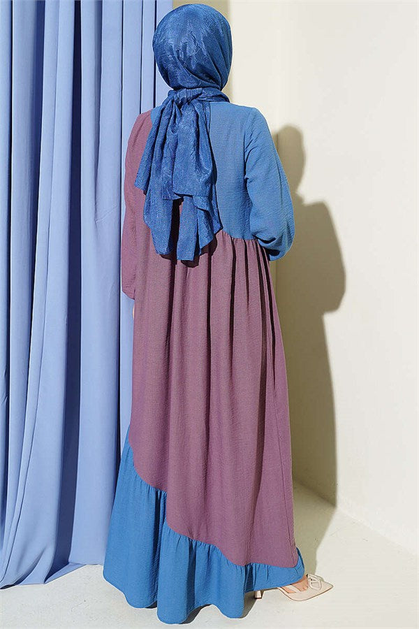 Cross-Trimmed Linen Dress Magenta