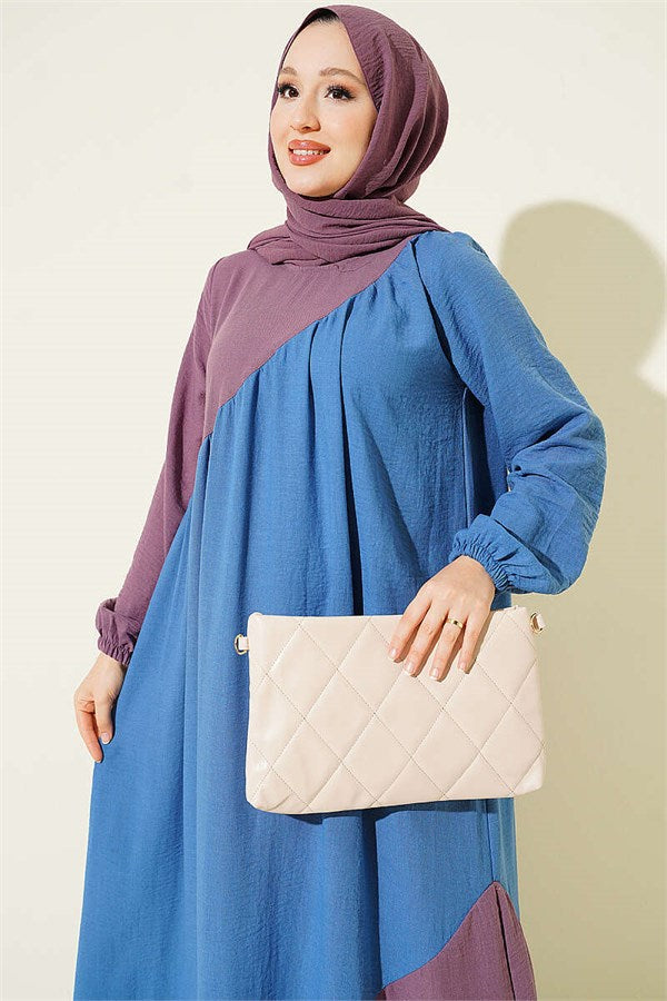 Cross-Trimmed Linen Dress, Blue