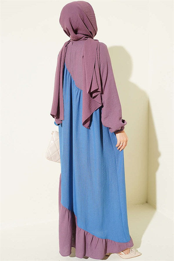 Cross-Trimmed Linen Dress, Blue