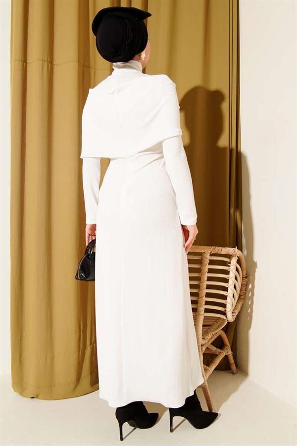 Crossover Ribbed Dress, Ecru