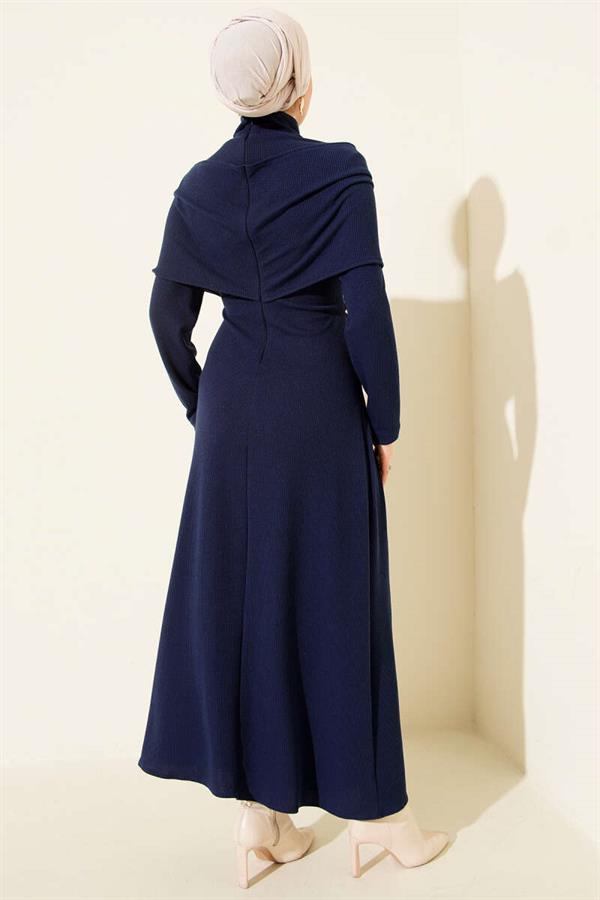 Crossover Corduroy Dress Navy Blue