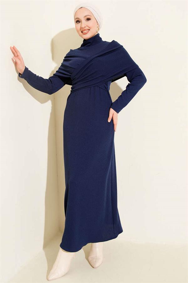 Crossover Corduroy Dress Navy Blue