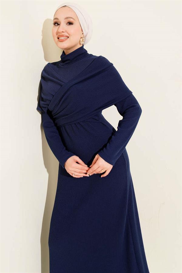 Crossover Corduroy Dress Navy Blue