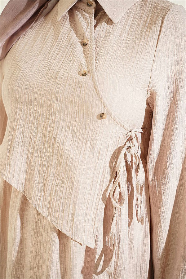 Cross Bust Dress Beige