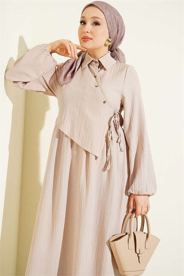 Cross Bust Dress Beige