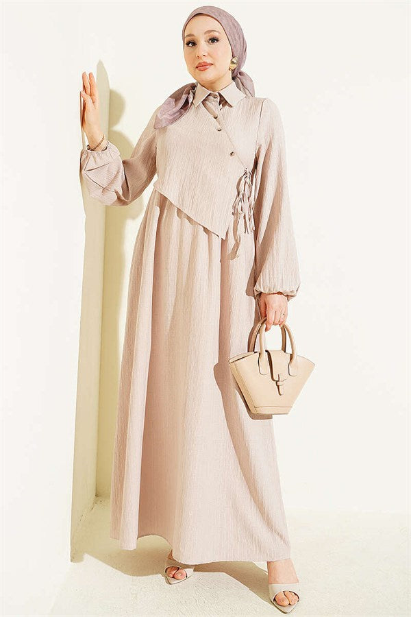 Cross Bust Dress Beige
