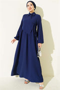 Cross Bust Dress Navy Blue