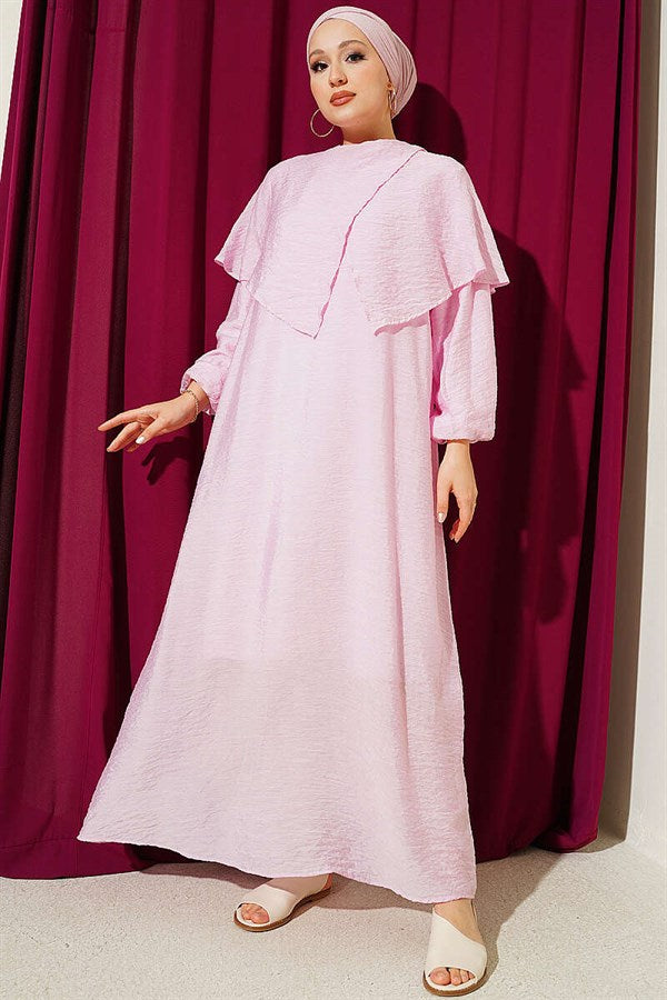 Cross-Shoulder Cape Dress Pink