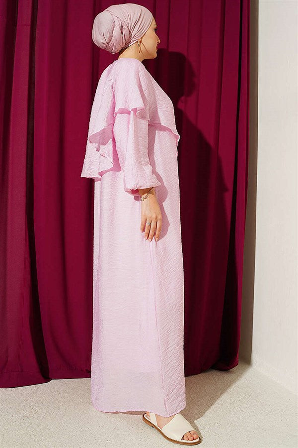 Cross-Shoulder Cape Dress Pink