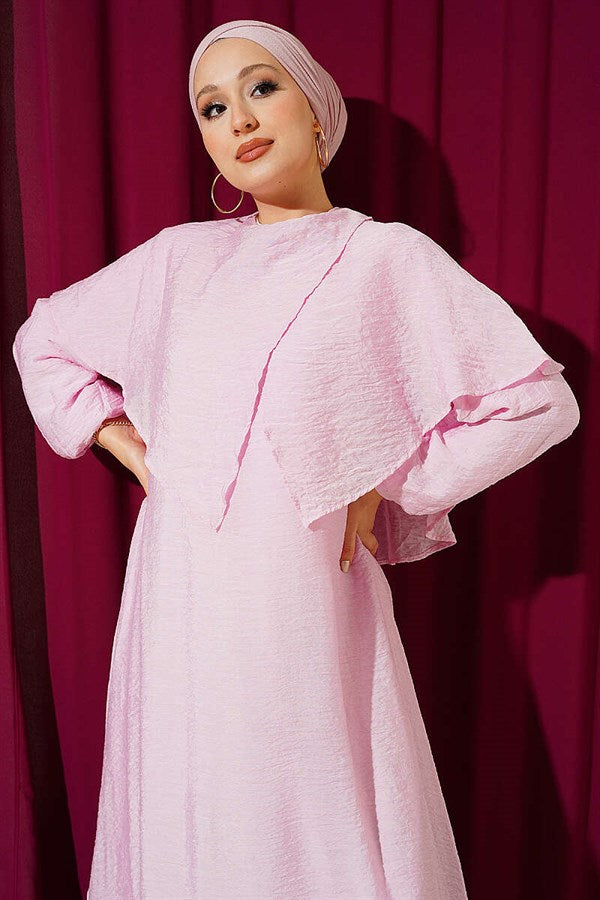 Cross-Shoulder Cape Dress Pink