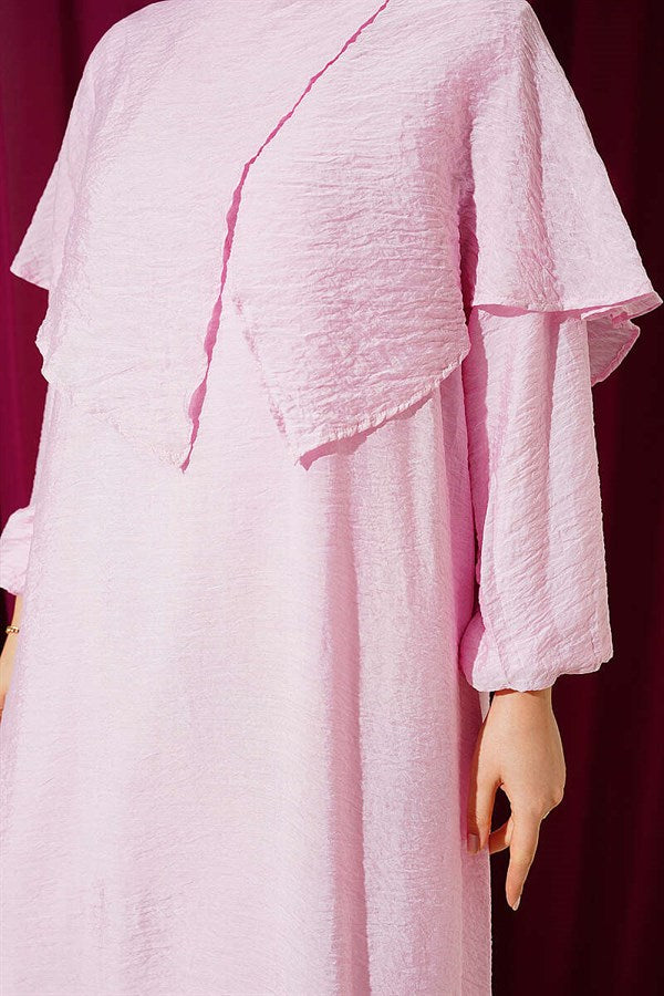 Cross-Shoulder Cape Dress Pink