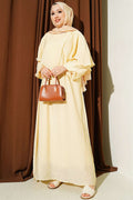 Cross-Shoulder Cape Dress, Yellow
