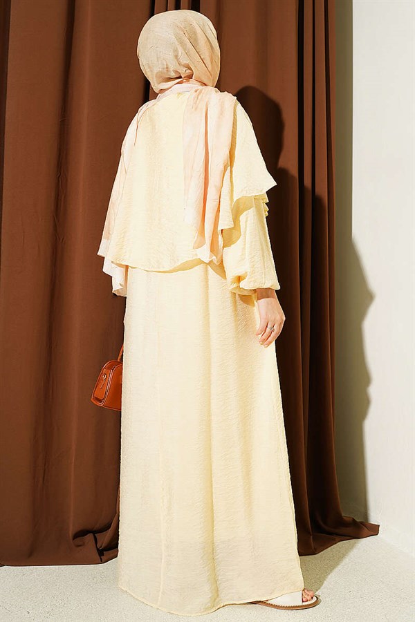 Cross-Shoulder Cape Dress, Yellow