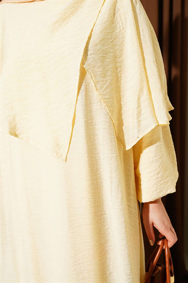 Cross-Shoulder Cape Dress, Yellow