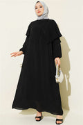 Cross-Shoulder Cape Dress, Black