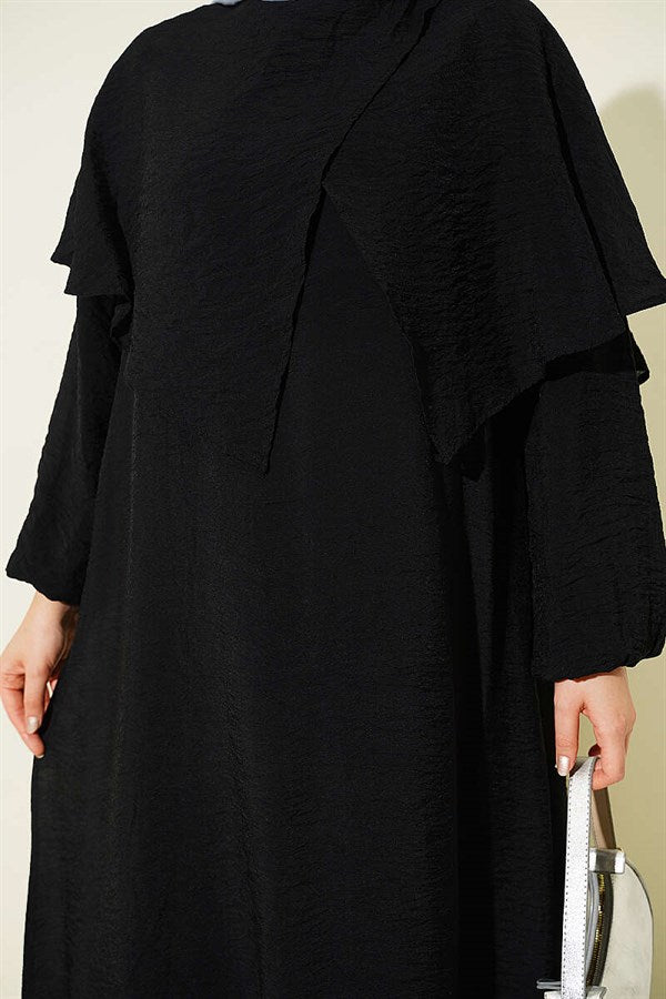 Cross-Shoulder Cape Dress, Black