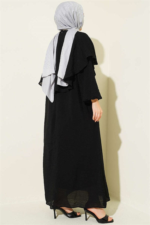 Cross-Shoulder Cape Dress, Black