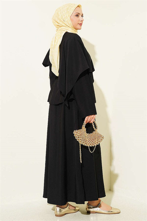 Cross-Shoulder Cape Skirt 2 Piece Set, Black