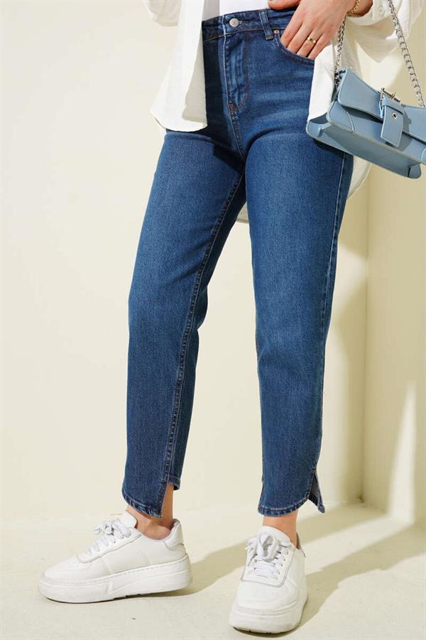 Cross Leg Mom Jeans Trousers Dark Blue
