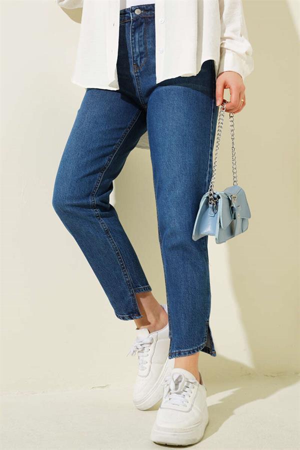 Cross Leg Mom Jeans Trousers Dark Blue