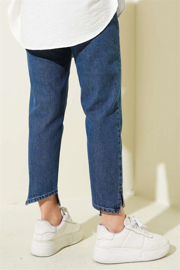 Cross Leg Mom Jeans Trousers Dark Blue