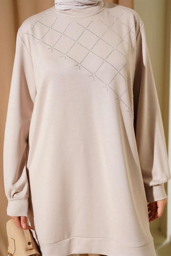 Cross Stone Embellished Two-Piece Set Beige