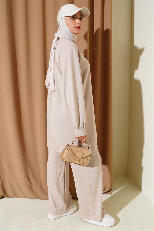 Cross Stone Embellished Two-Piece Set Beige