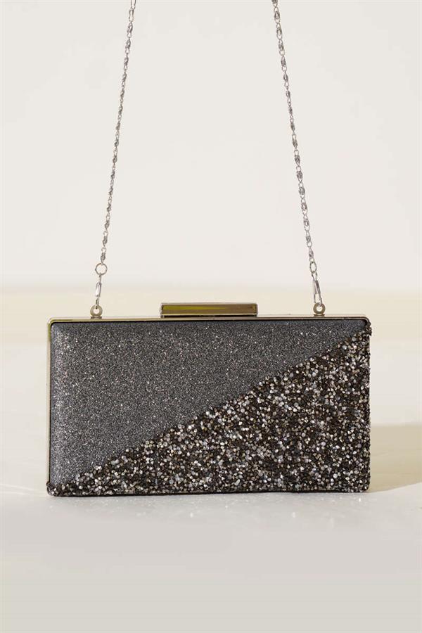 Rectangular Evening Bag with Cross Stones, Smoke Color