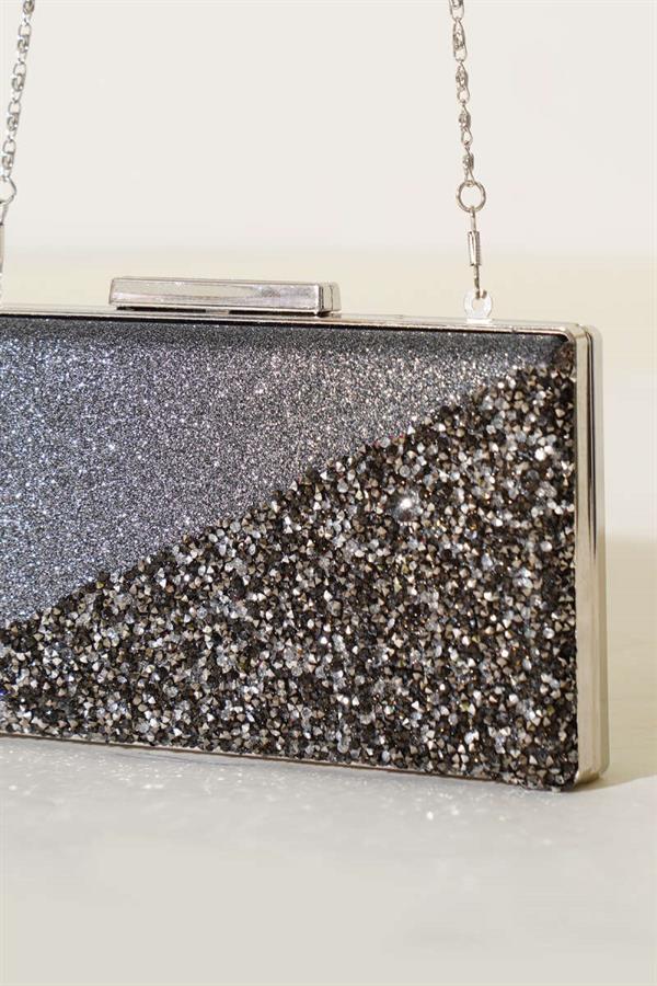Rectangular Evening Bag with Cross Stones, Smoke Color